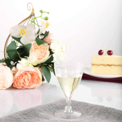 12 - Pack Plastic Wine Glasses Clear Short Hollow Stem - Stylish Disposable Cups for Wine 6oz - Linen Luxes