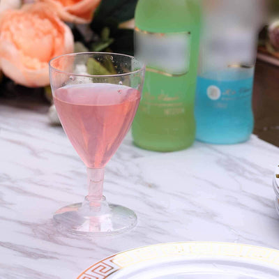 12 - Pack Plastic Wine Glasses Clear Short Hollow Stem - Stylish Disposable Cups for Wine 6oz - Linen Luxes