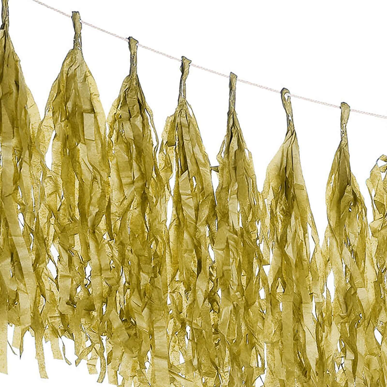 12 Pack Pre - Tied Gold Paper Fringe Tassels With Garland String, Hanging Streamer Banner - Linen Luxes