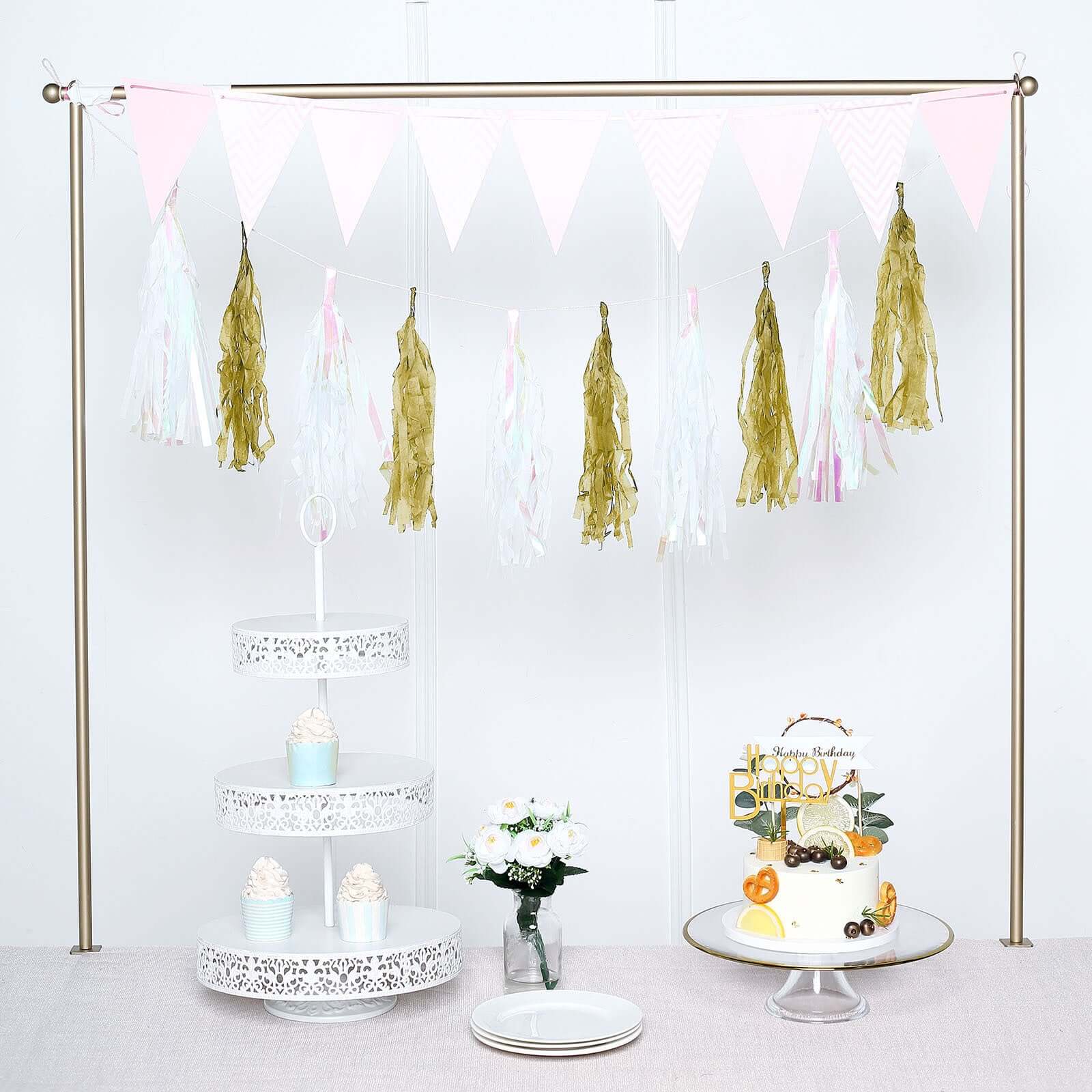 12 Pack Pre - Tied Gold Paper Fringe Tassels With Garland String, Hanging Streamer Banner - Linen Luxes