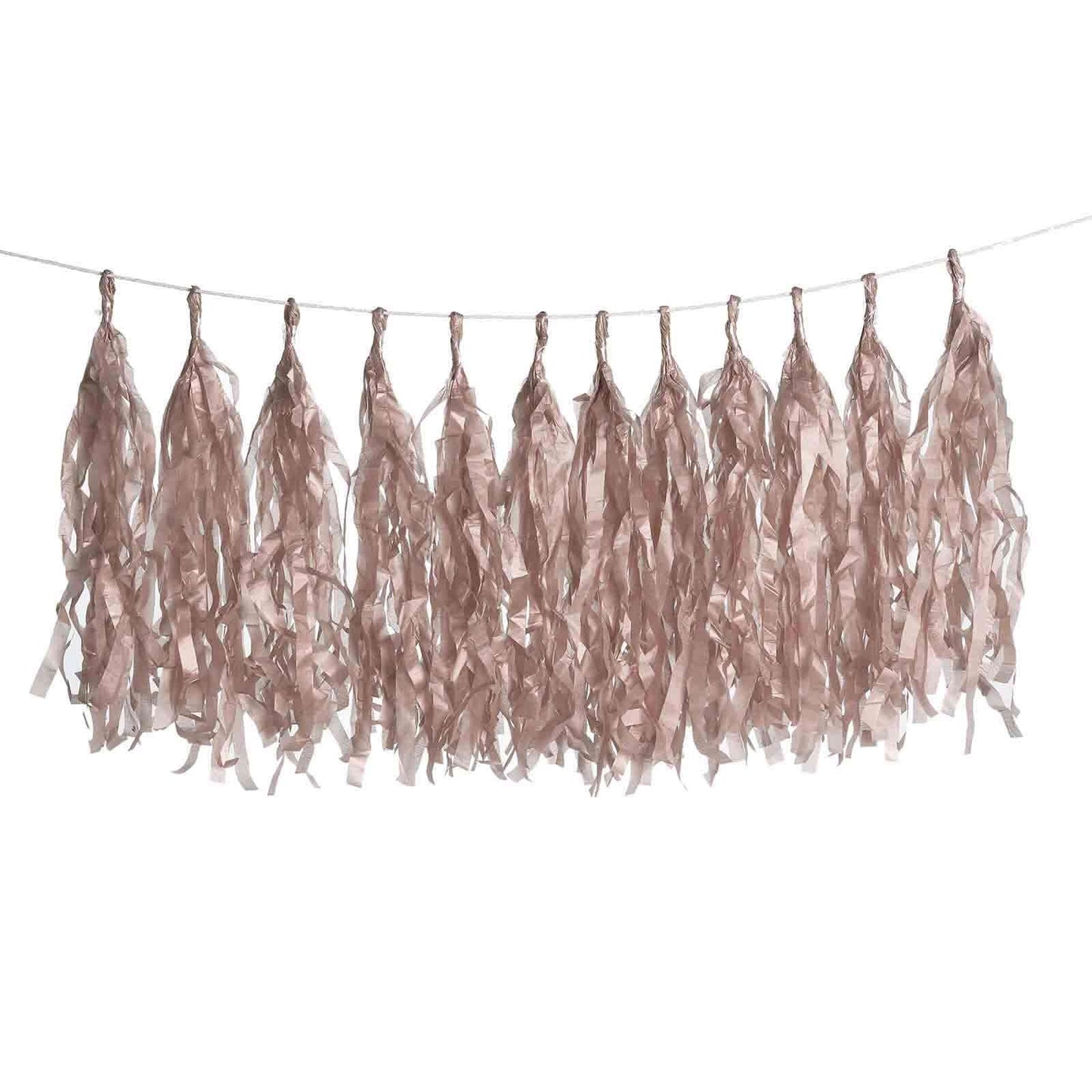 12 Pack Pre-Tied Rose Gold Paper Fringe Tassels With Garland String, Hanging Streamer Banner