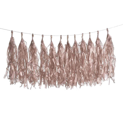 12 Pack Pre-Tied Rose Gold Paper Fringe Tassels With Garland String, Hanging Streamer Banner