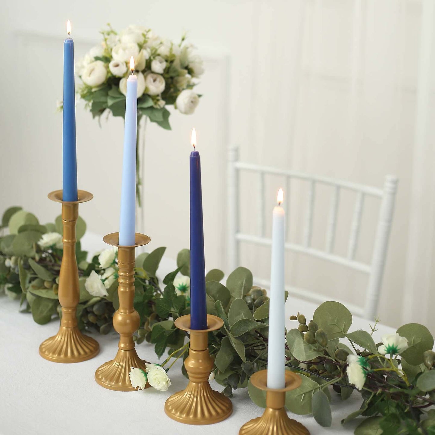 12-Pack Taper Candles Premium Wax Design Mixed Blue - Unscented Candles for Sophisticated Decor 10"