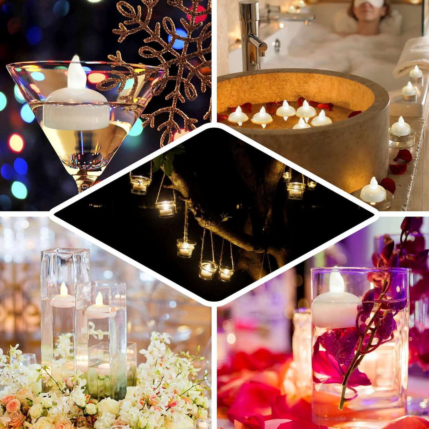 12 - Pack Tealight Candles Flameless Design Cool White - Waterproof Floating LED Lighting - Linen Luxes