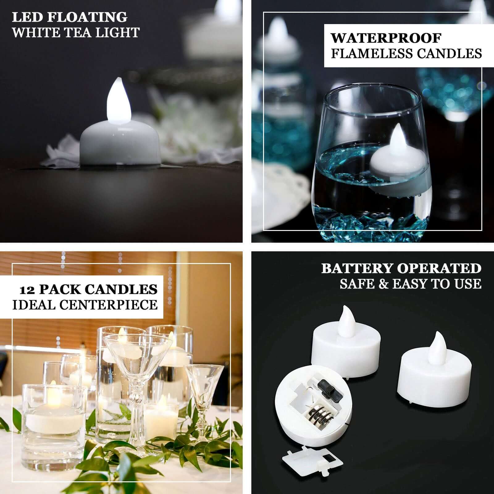 12 - Pack Tealight Candles Flameless Design Cool White - Waterproof Floating LED Lighting - Linen Luxes