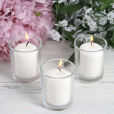 12 - Pack Votive Candle Set White with Clear Glass Holders - Tealight Candles for Decor - Linen Luxes