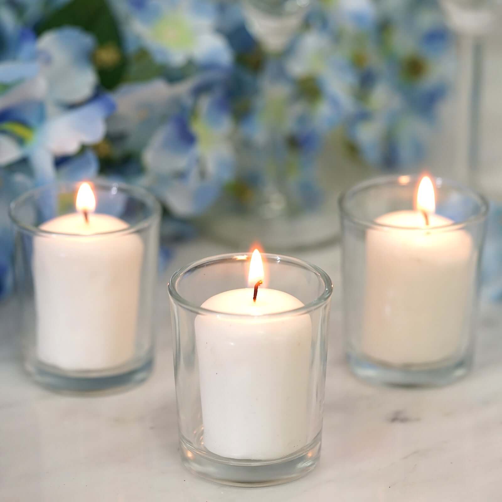 12 - Pack Votive Candle Set White with Clear Glass Holders - Tealight Candles for Decor - Linen Luxes