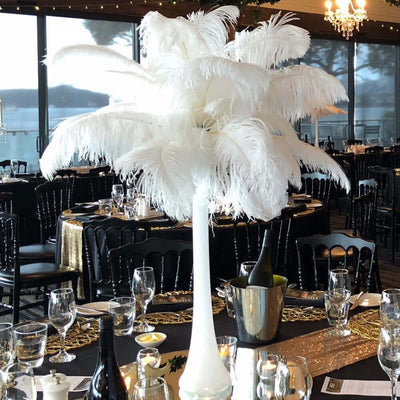 12 Pack White Natural Plume Ostrich Feathers Centerpiece Filler - 24" - 26" - Linen Luxes