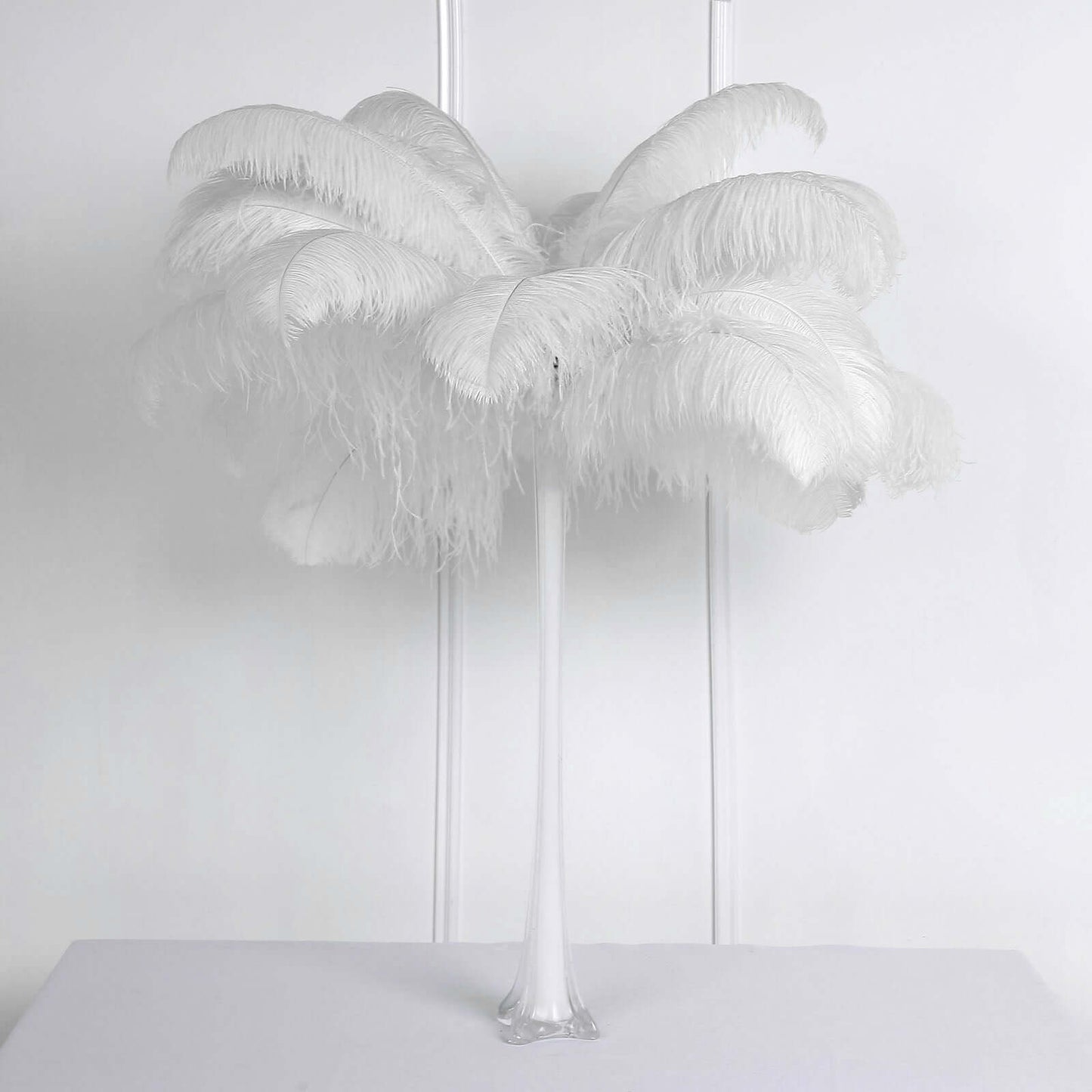 12 Pack White Natural Plume Ostrich Feathers Centerpiece Filler - 24" - 26" - Linen Luxes