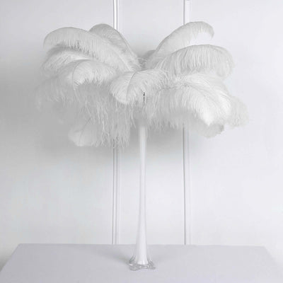 12 Pack White Natural Plume Ostrich Feathers Centerpiece Filler - 24" - 26" - Linen Luxes