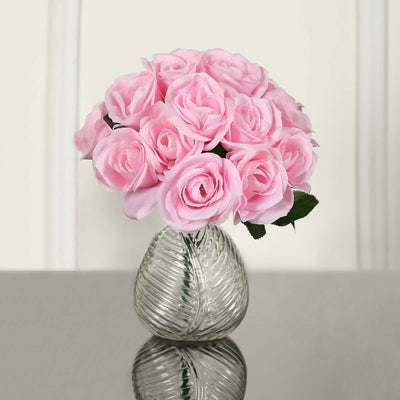12" Pink Artificial Velvet - Like Rose Flower Bouquet - Linen Luxes