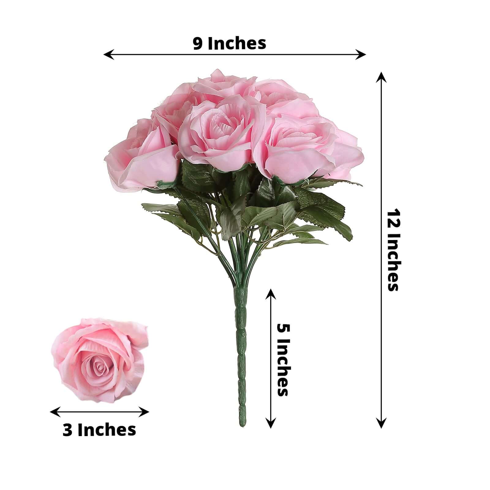 12" Pink Artificial Velvet - Like Rose Flower Bouquet - Linen Luxes