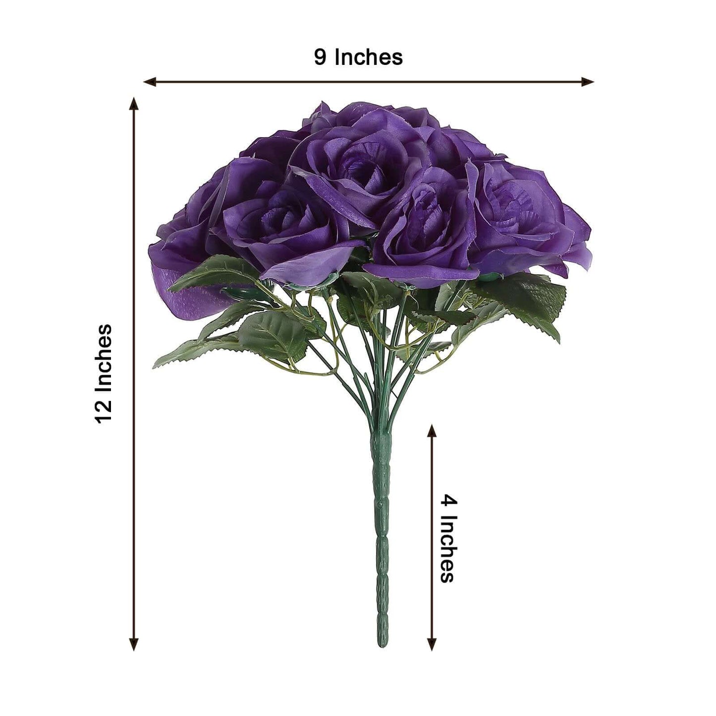 12" Purple Artificial Velvet - Like Fabric Rose Flower Bouquet Bush - Linen Luxes