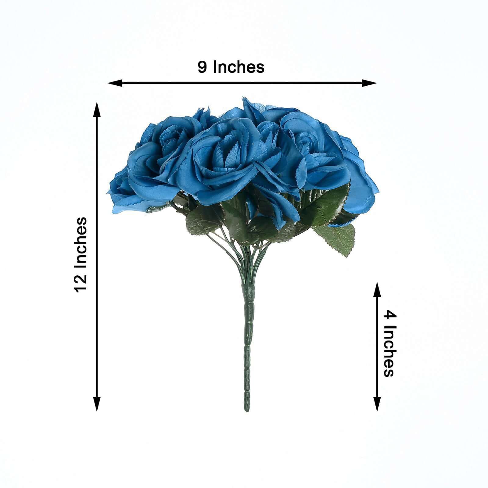 12" Royal Blue Artificial Velvet - Like Fabric Rose Flower Bouquet Bush - Linen Luxes