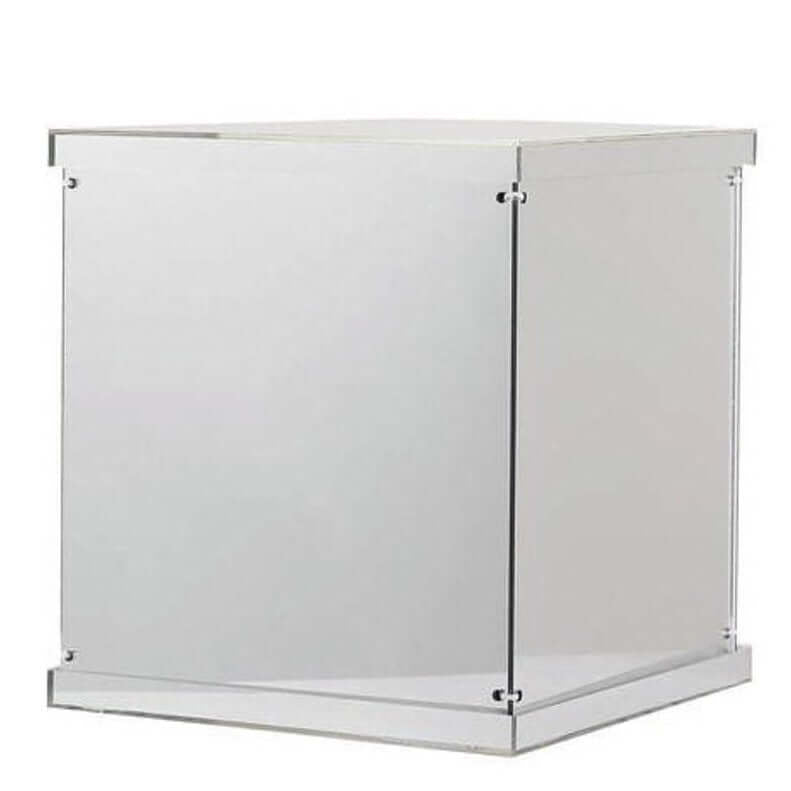 12" Silver Mirrored Acrylic Display Box, Pedestal Riser with Interchangeable Lid and Base - Linen Luxes