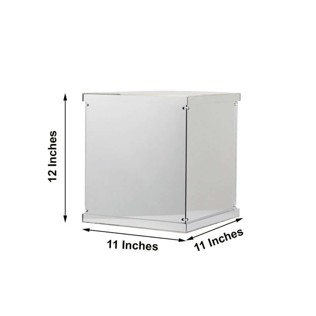 12" Silver Mirrored Acrylic Display Box, Pedestal Riser with Interchangeable Lid and Base - Linen Luxes