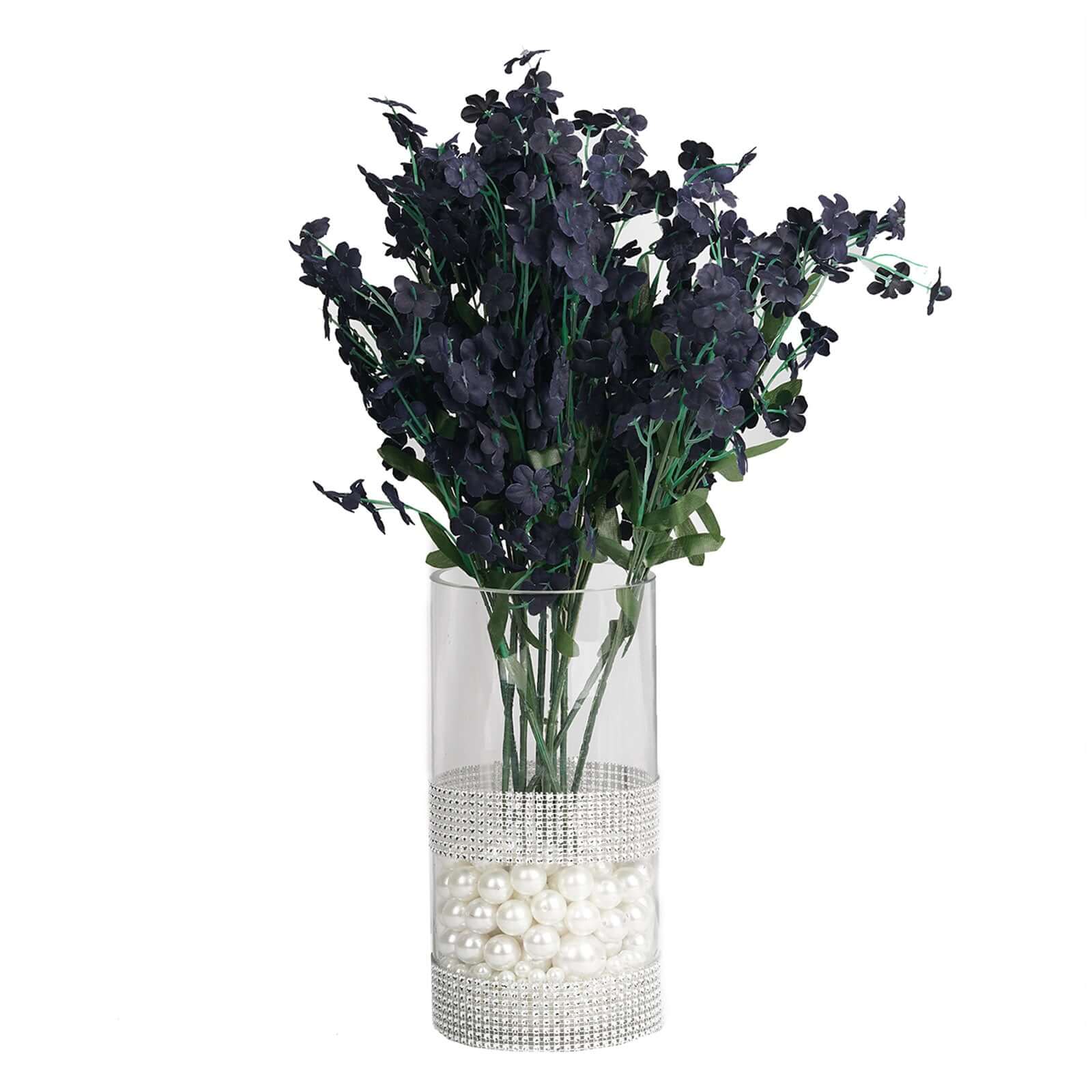 12 Stems Navy Blue Artificial Silk Babys Breath Flower Bushes Spray - Linen Luxes