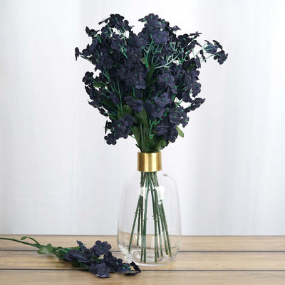 12 Stems Navy Blue Artificial Silk Babys Breath Flower Bushes Spray - Linen Luxes