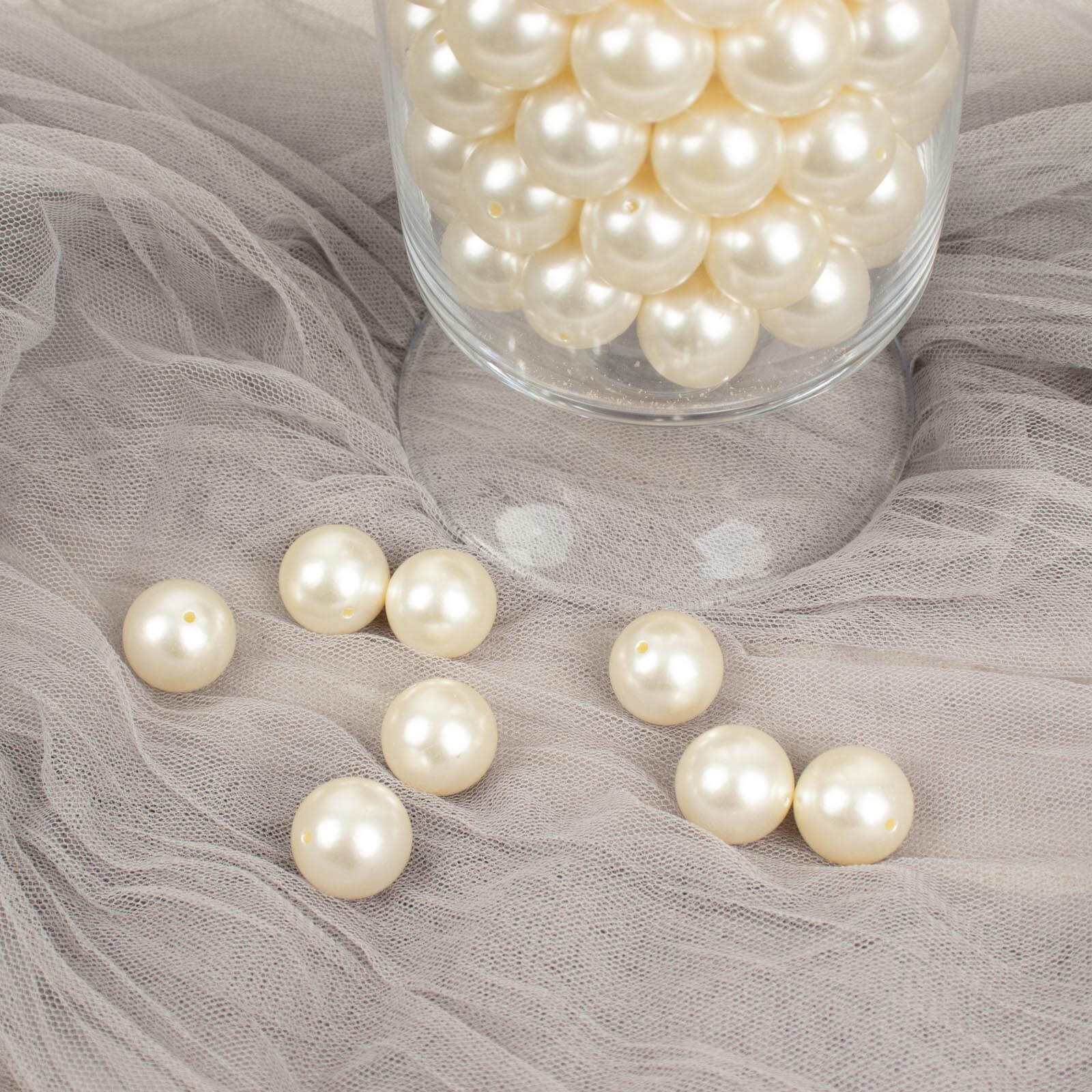 120 - Pack Faux Craft Pearl Beads Ivory - Glossy Beads with Holes for Vase Filler Jewelry Making Bridal Accessories & Event Decor 20mm - Linen Luxes