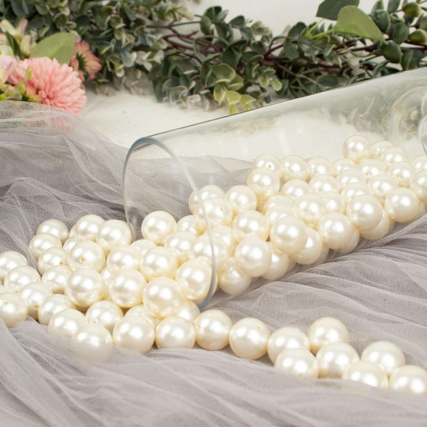 120 - Pack Faux Craft Pearl Beads Ivory - Glossy Beads with Holes for Vase Filler Jewelry Making Bridal Accessories & Event Decor 20mm - Linen Luxes