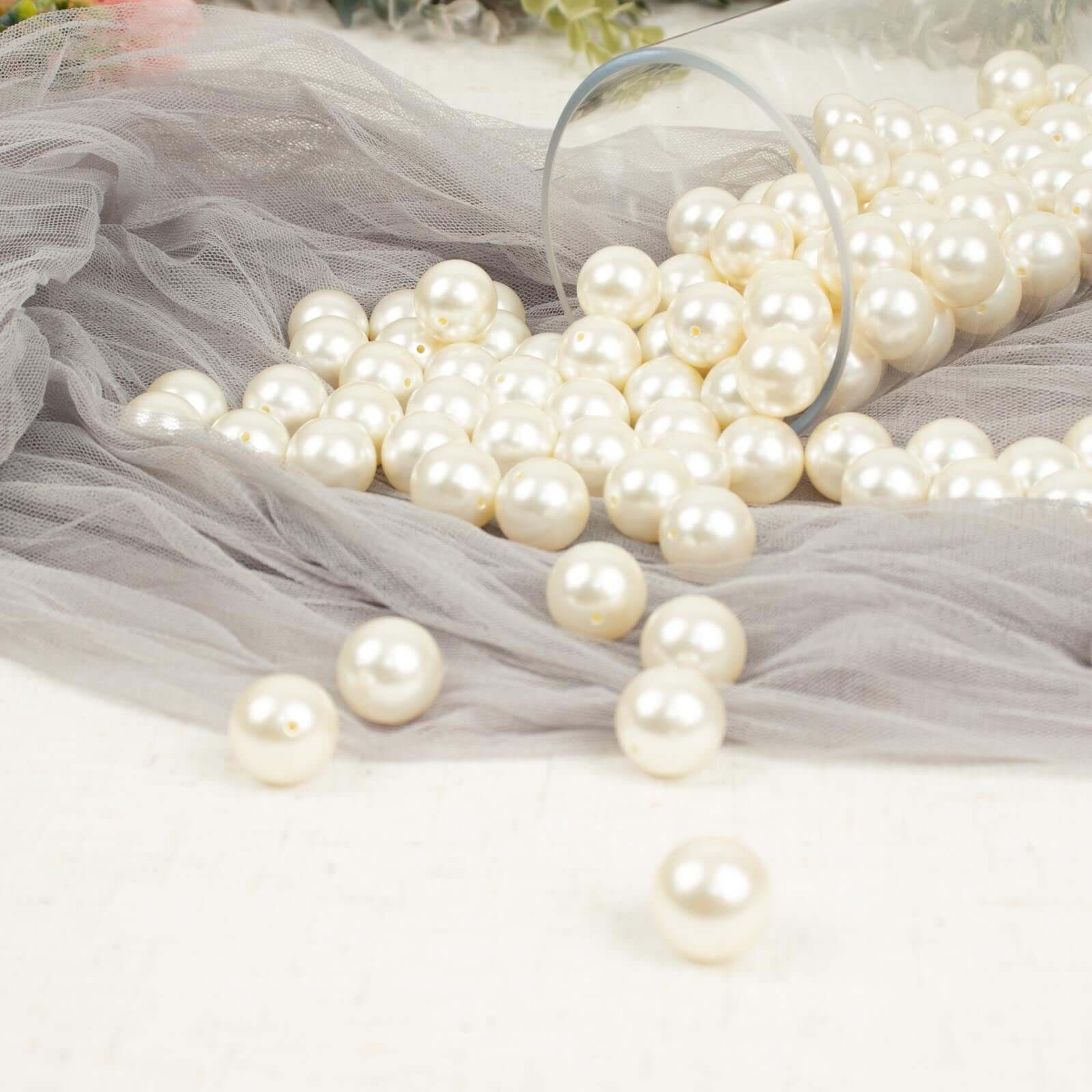 120 - Pack Faux Craft Pearl Beads Ivory - Glossy Beads with Holes for Vase Filler Jewelry Making Bridal Accessories & Event Decor 20mm - Linen Luxes