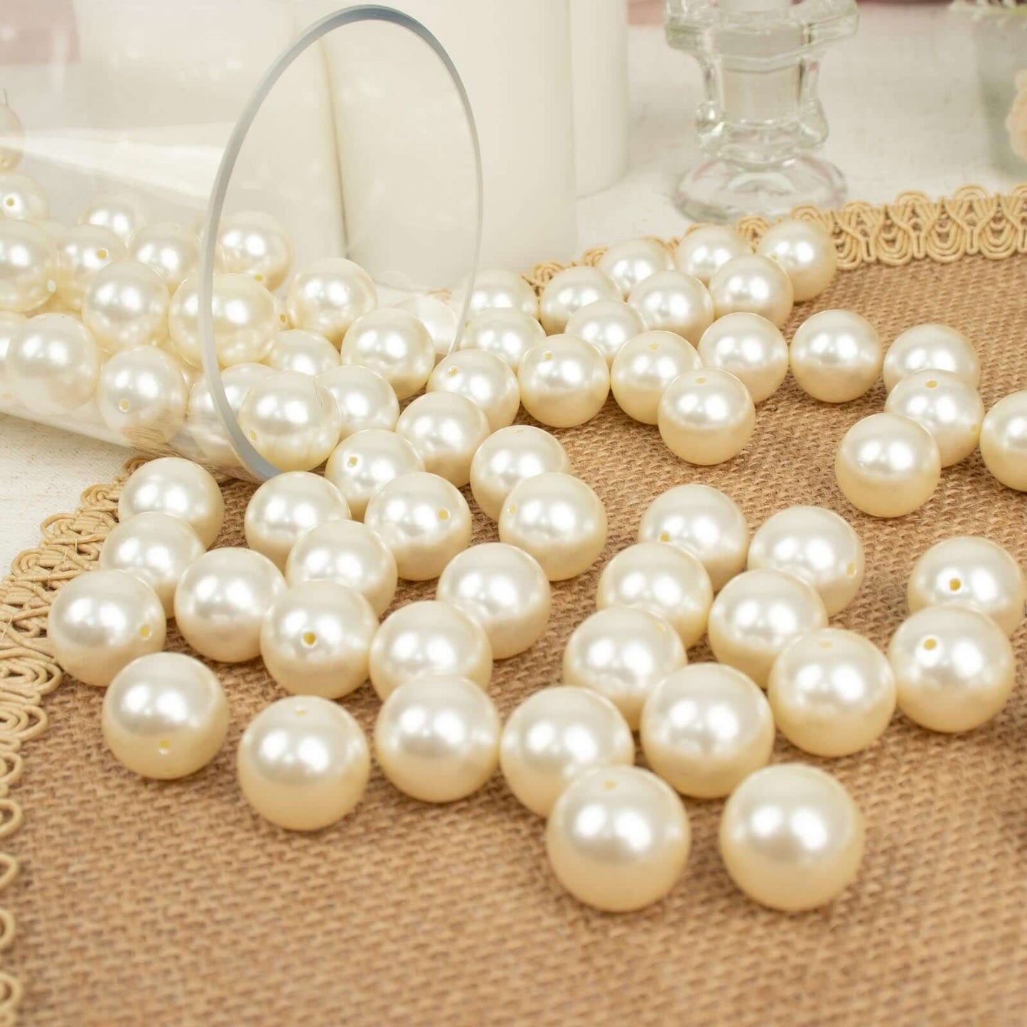 120 - Pack Faux Craft Pearl Beads Ivory - Glossy Beads with Holes for Vase Filler Jewelry Making Bridal Accessories & Event Decor 20mm - Linen Luxes