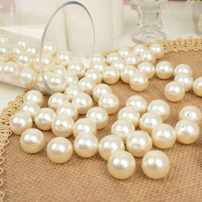 120 - Pack Faux Craft Pearl Beads Ivory - Glossy Beads with Holes for Vase Filler Jewelry Making Bridal Accessories & Event Decor 20mm - Linen Luxes