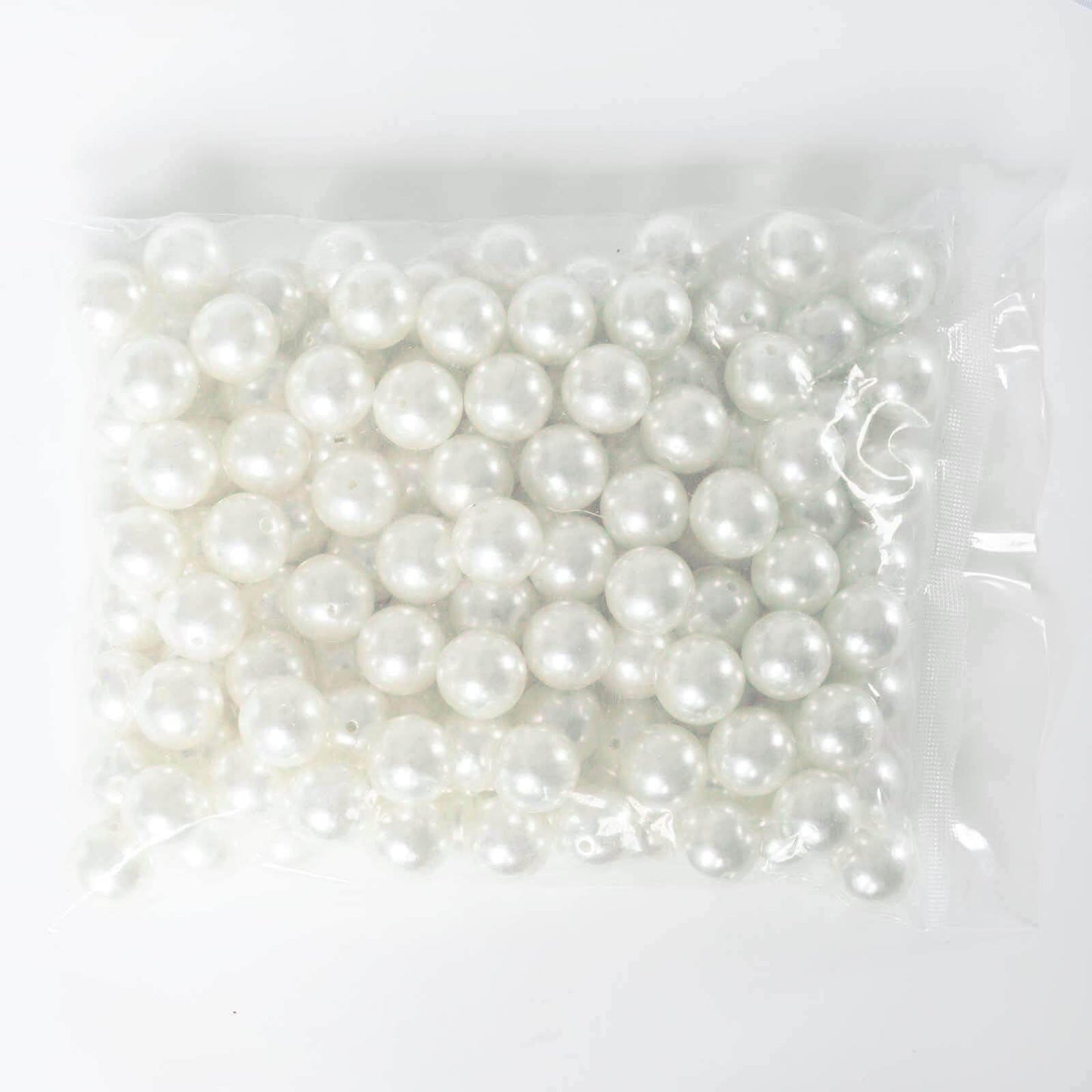 120 - Pack Faux Craft Pearl Beads White - Glossy Beads with Holes for Vase Filler Jewelry Making Bridal Accessories & Event Decor 20mm - Linen Luxes