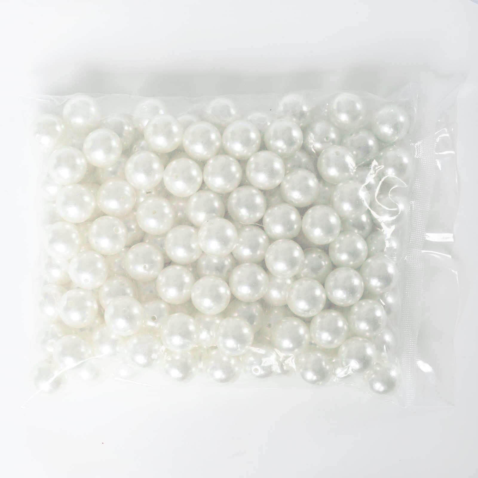 120 - Pack Faux Craft Pearl Beads White - Glossy Beads with Holes for Vase Filler Jewelry Making Bridal Accessories & Event Decor 20mm - Linen Luxes
