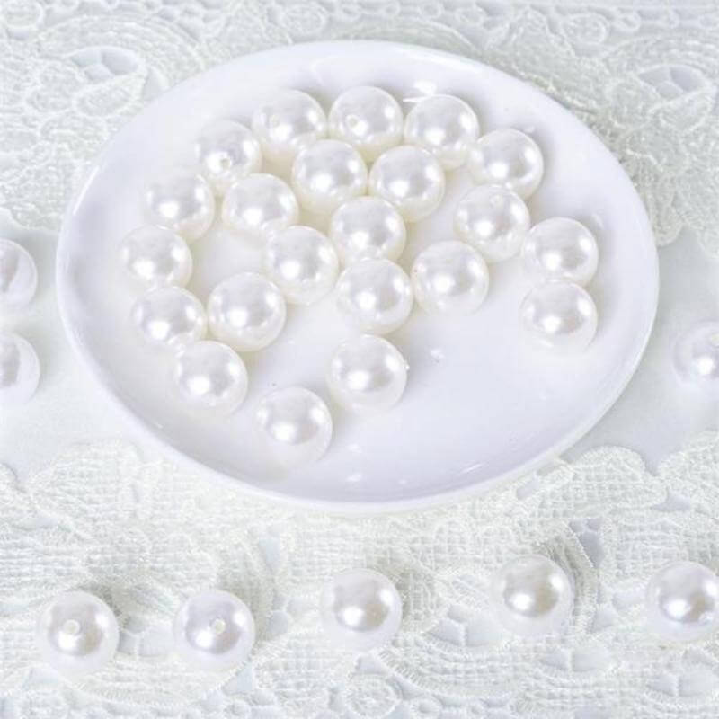 120 - Pack Faux Craft Pearl Beads White - Glossy Beads with Holes for Vase Filler Jewelry Making Bridal Accessories & Event Decor 20mm - Linen Luxes
