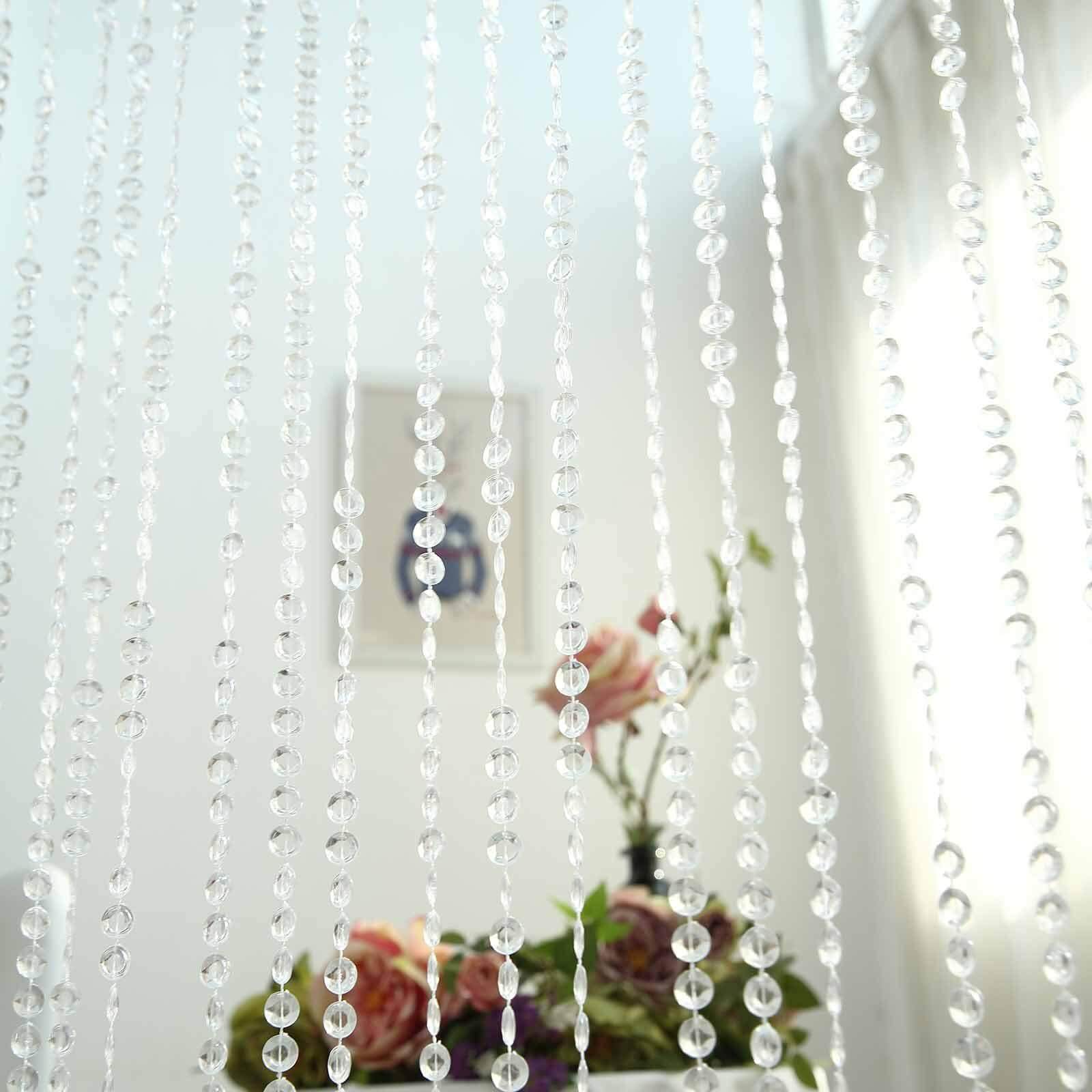 12ft Crystal Diamond Beaded Curtain with Plastic Rod and Adjustable Hooks - Linen Luxes