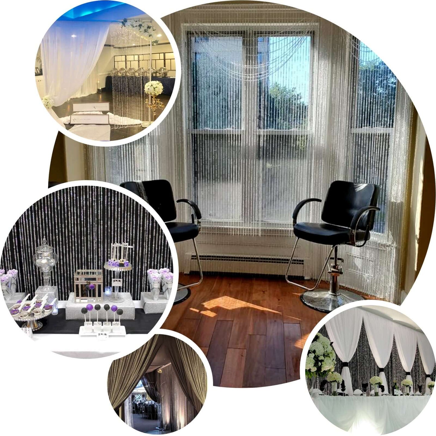 12ft Crystal Diamond Beaded Curtain with Plastic Rod and Adjustable Hooks - Linen Luxes