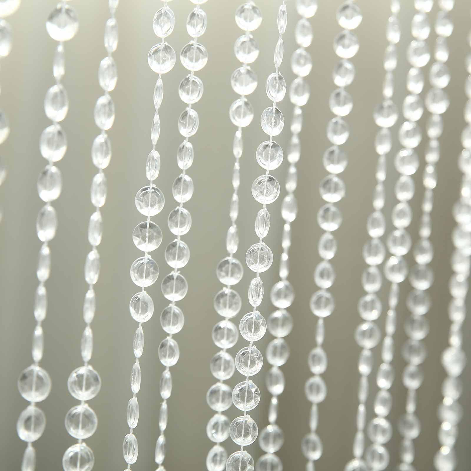 12ft Crystal Diamond Beaded Curtain with Plastic Rod and Adjustable Hooks - Linen Luxes