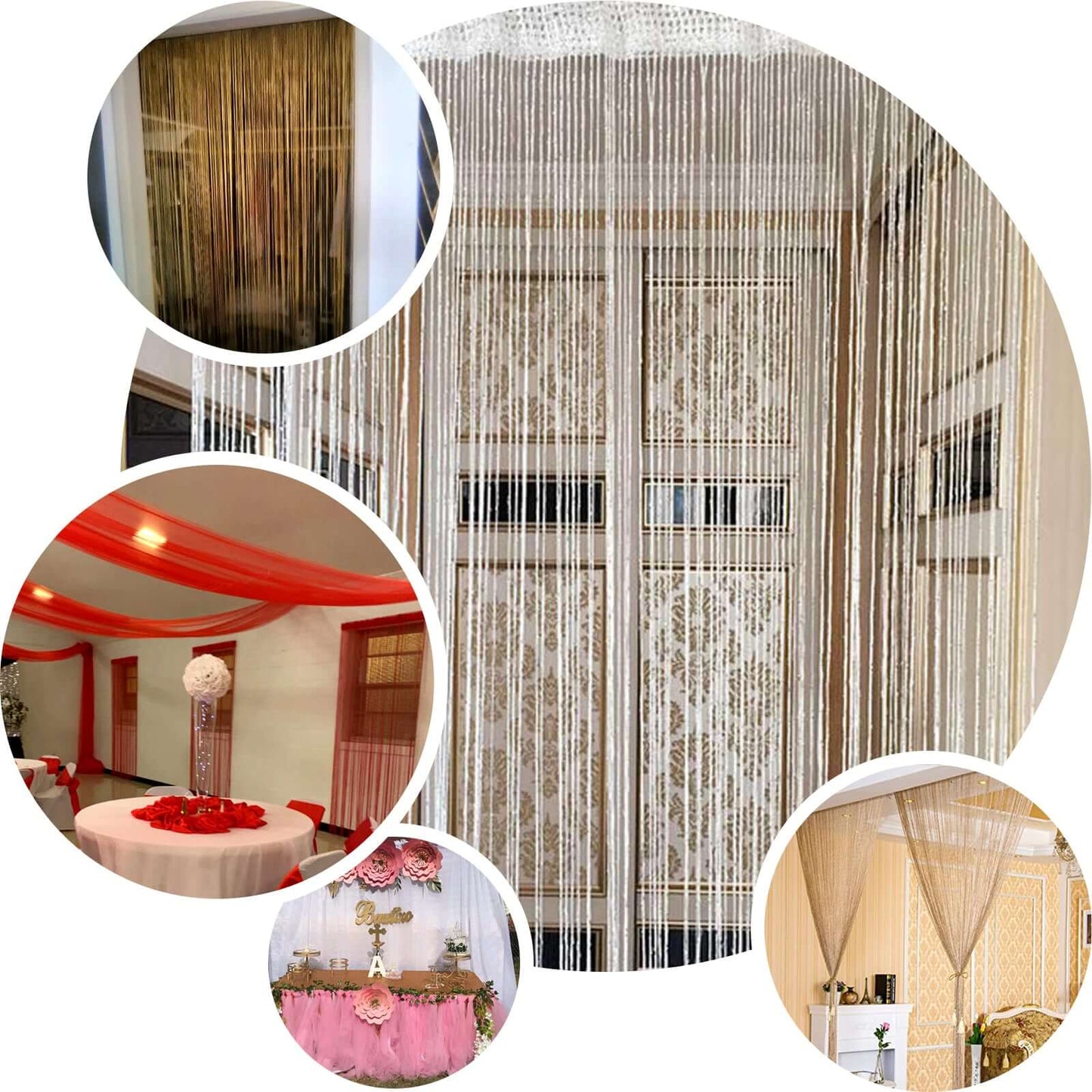 12ft Long White Silk String Tassels Backdrop Party Curtains - Linen Luxes