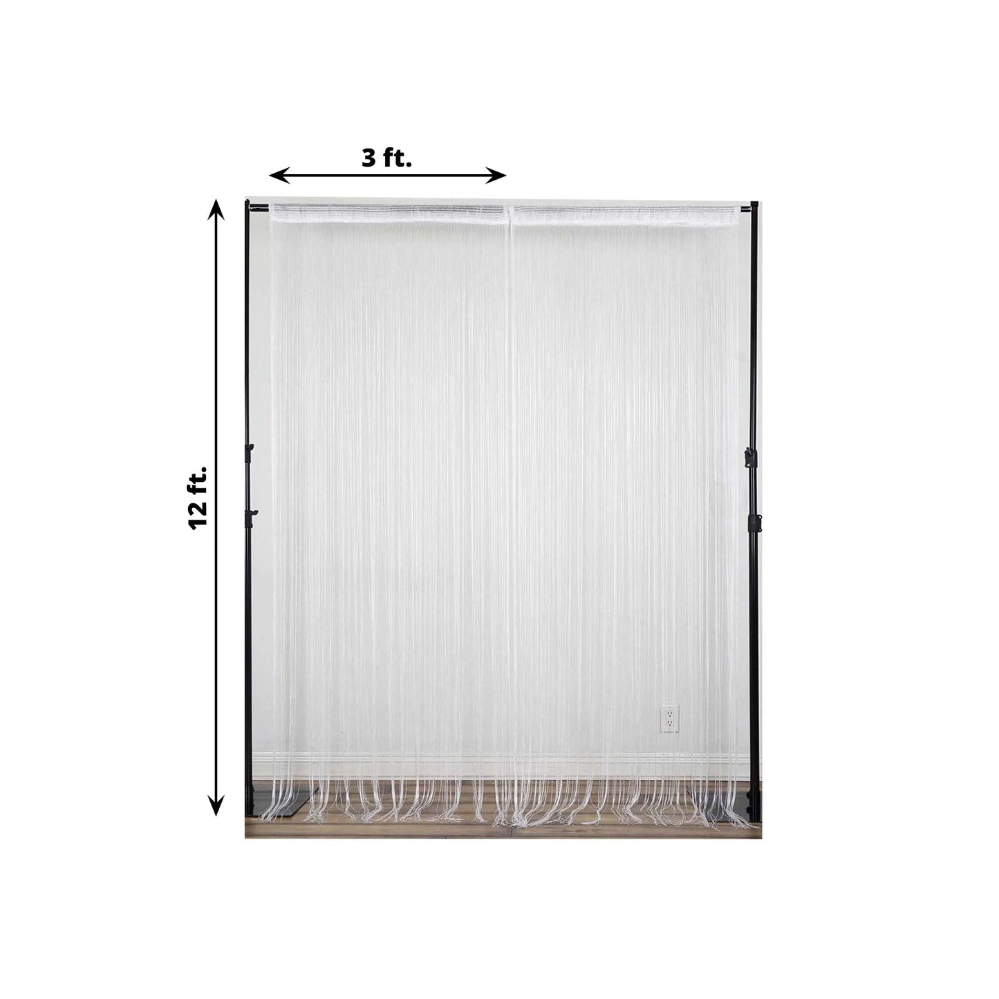 12ft Long White Silk String Tassels Backdrop Party Curtains - Linen Luxes