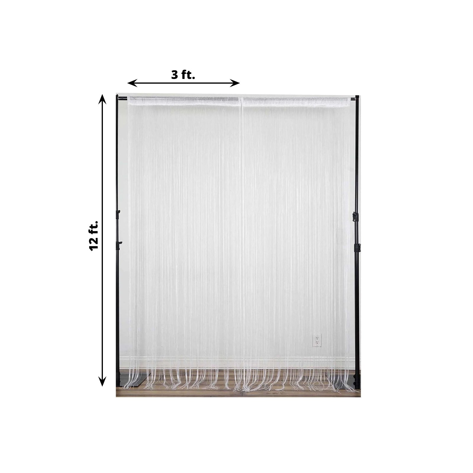 12ft Long White Silk String Tassels Backdrop Party Curtains - Linen Luxes