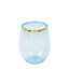 12-Pack Plastic Wine Tumblers Transparent Dusty Blue with Gold Rim - Reusable Drinkware 12oz