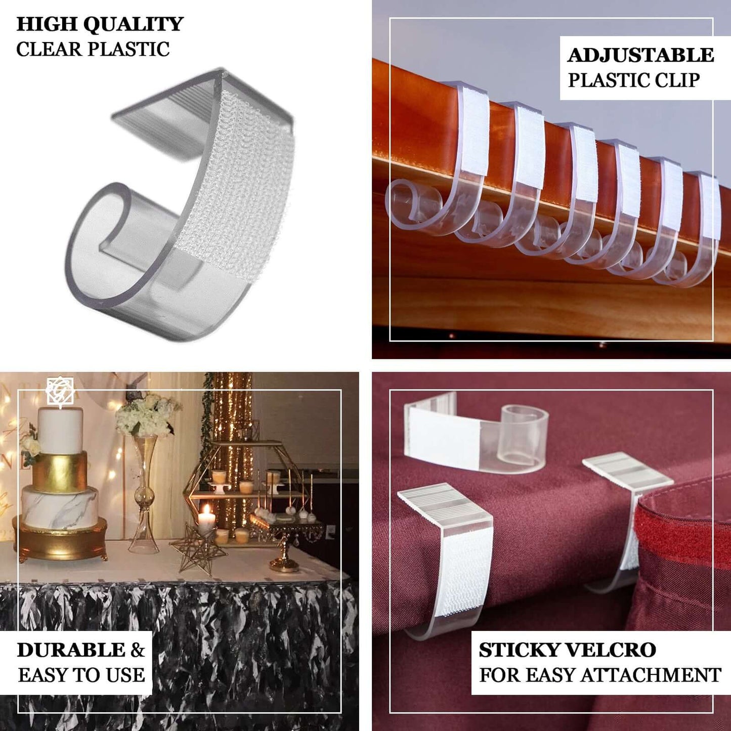 12Pcs 1.2" Adjustable Large Plastic Table Skirt Clips - Linen Luxes