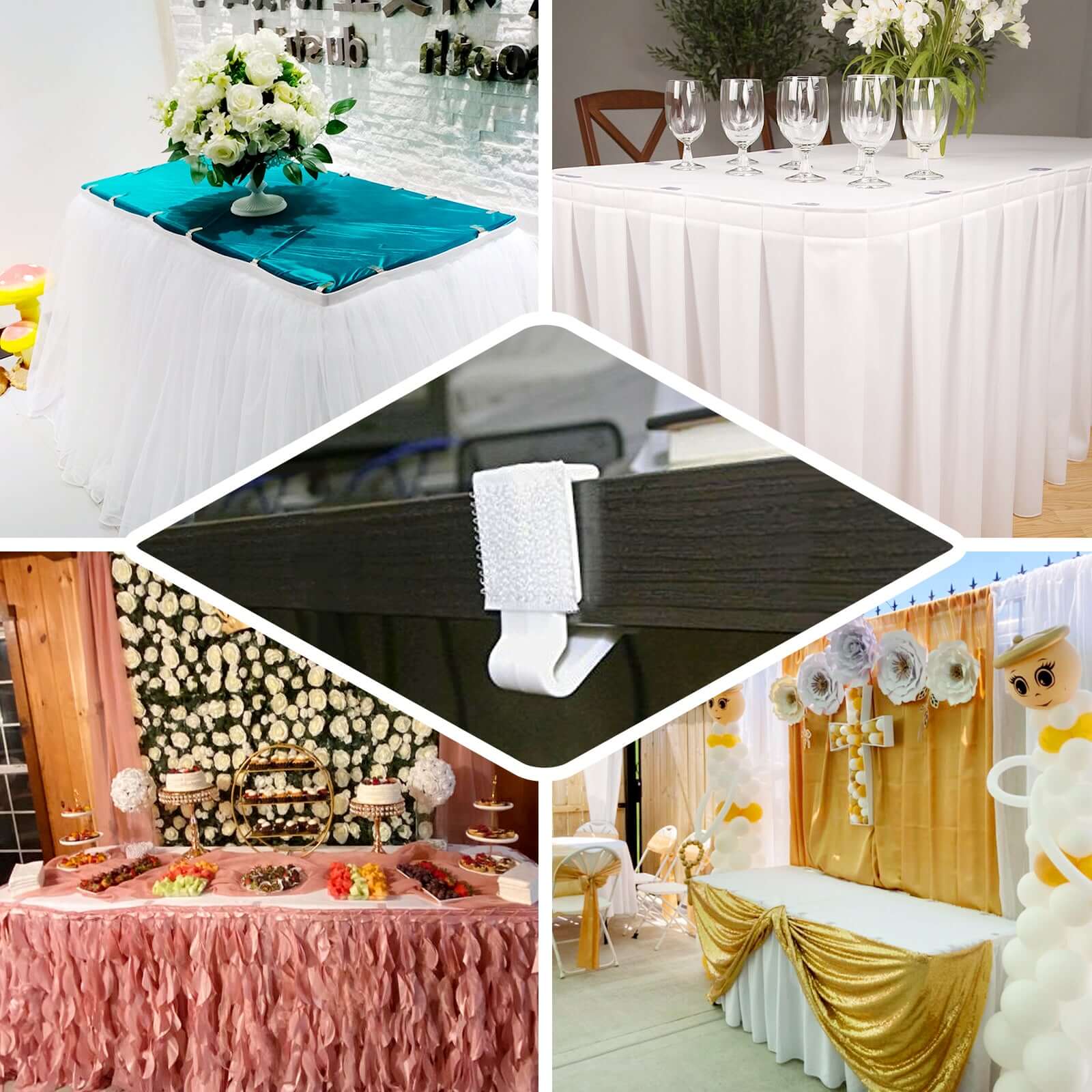 12Pcs 3" Adjustable Large Plastic Table Skirt Clips - Linen Luxes