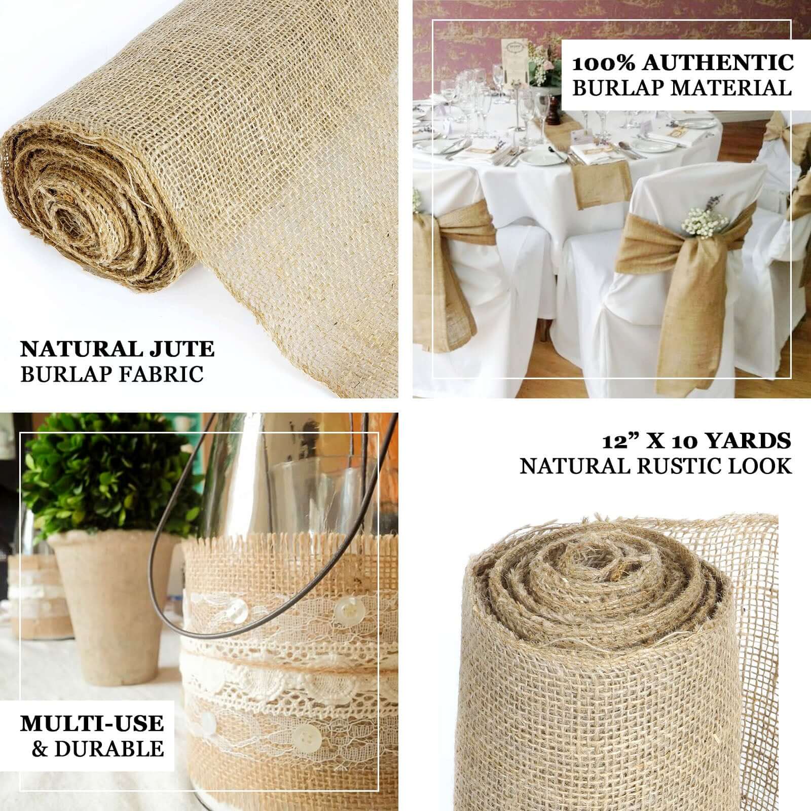 12"x10 Yards Natural Jute Burlap Fabric Roll, DIY Craft Fabric - Linen Luxes