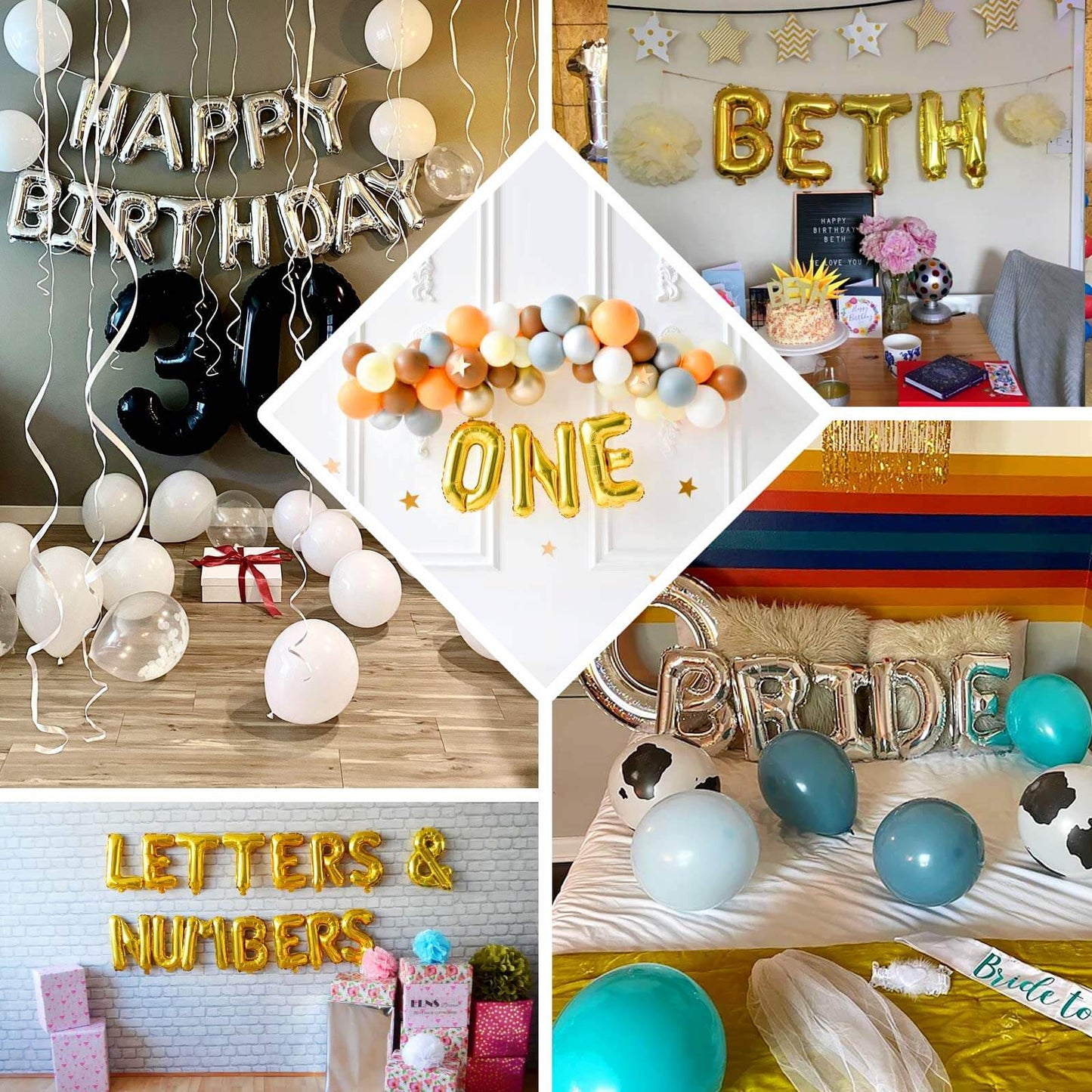 13" Gold Letter & Number Balloons, Shiny Metallic Mylar Foil Alphabet Balloons - Linen Luxes