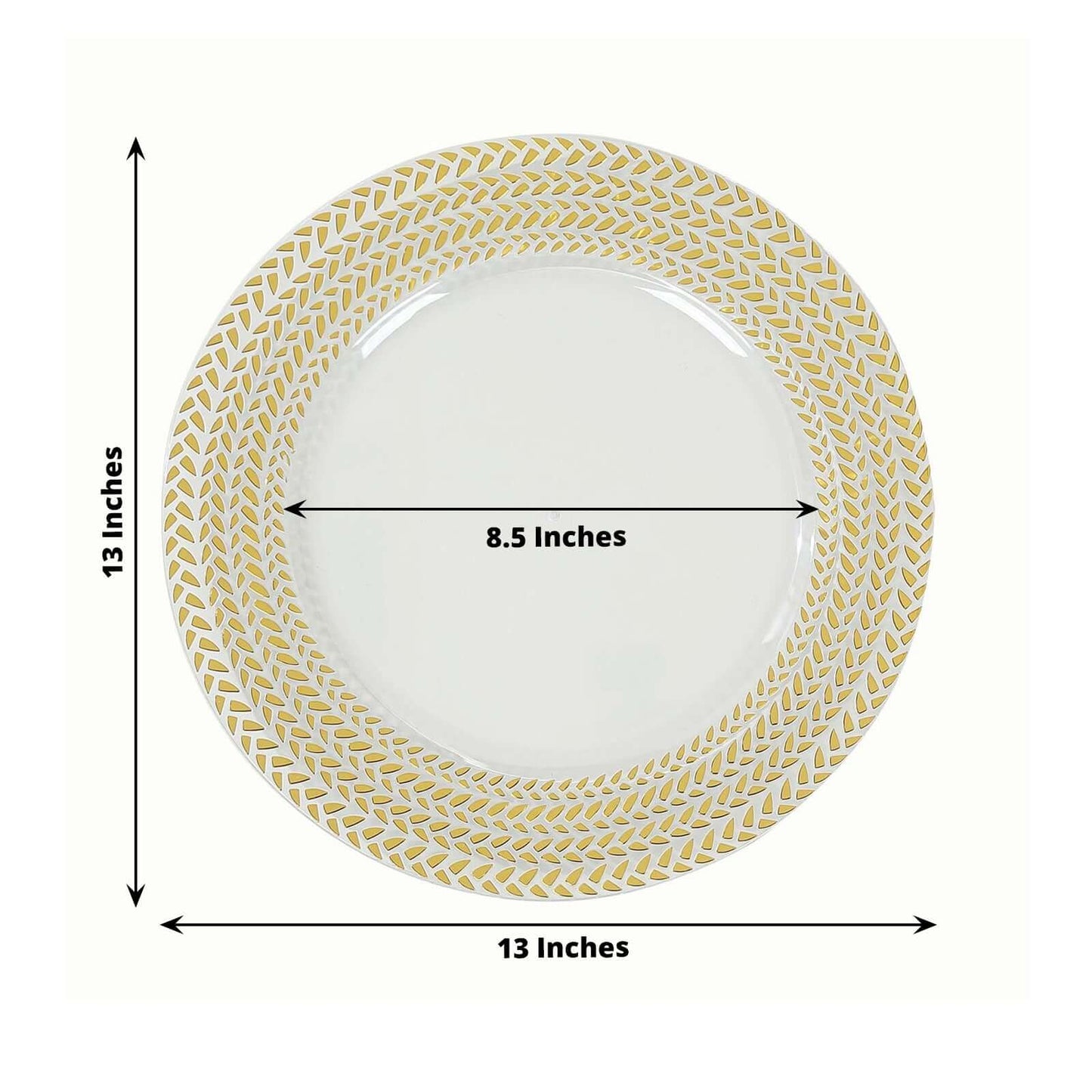 6-Pack Acrylic Round Charger Plates 13" in Clear with Gold Wheat Pattern Rim, Stylish Dinner Party Charger Tableware