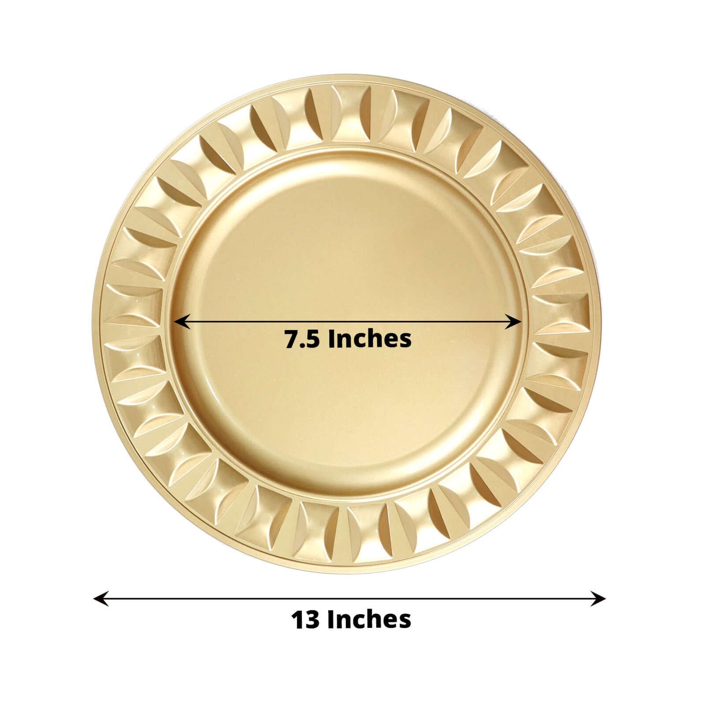 6-Pack Plastic Round Charger Plates 13" in Gold with Bejeweled Rim, Luxe Decorative Dinner Party Charger Tableware