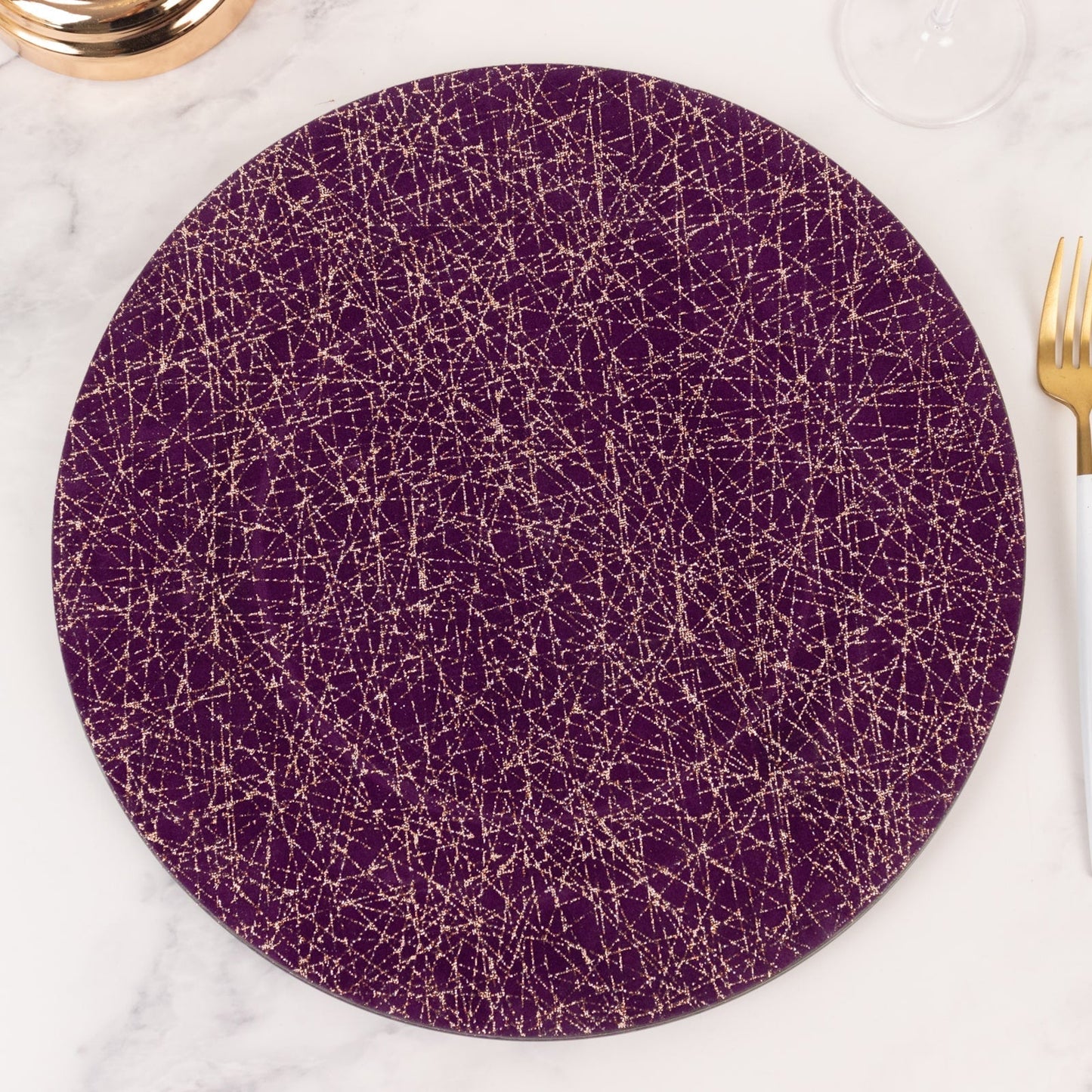 6-Pack Acrylic Round Charger Plates 13" in Purple with Gold Glitter Abstract Lines Pattern, Decorative Dinner Party Charger Tableware