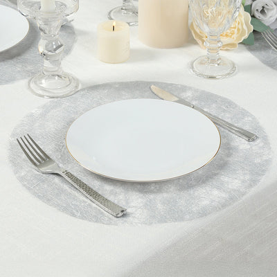 50 Pack Disposable Metallic Silver Placemats, 13" Non-Woven Mesh Fiber Round Table Mats for Dining & Events