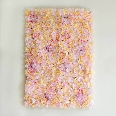 13 Sq ft. Pink Champagne UV Protected Assorted Flower Wall Mat Backdrop - 4 Artificial Panels - Linen Luxes
