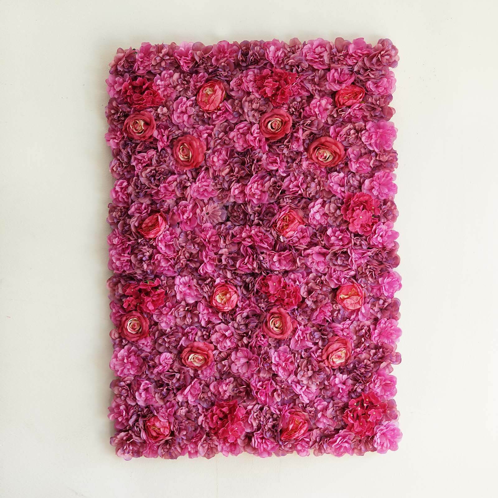 13 Sq ft. Violet Purple UV Protected Assorted Flower Wall Mat Backdrop - 4 Artificial Panels - Linen Luxes