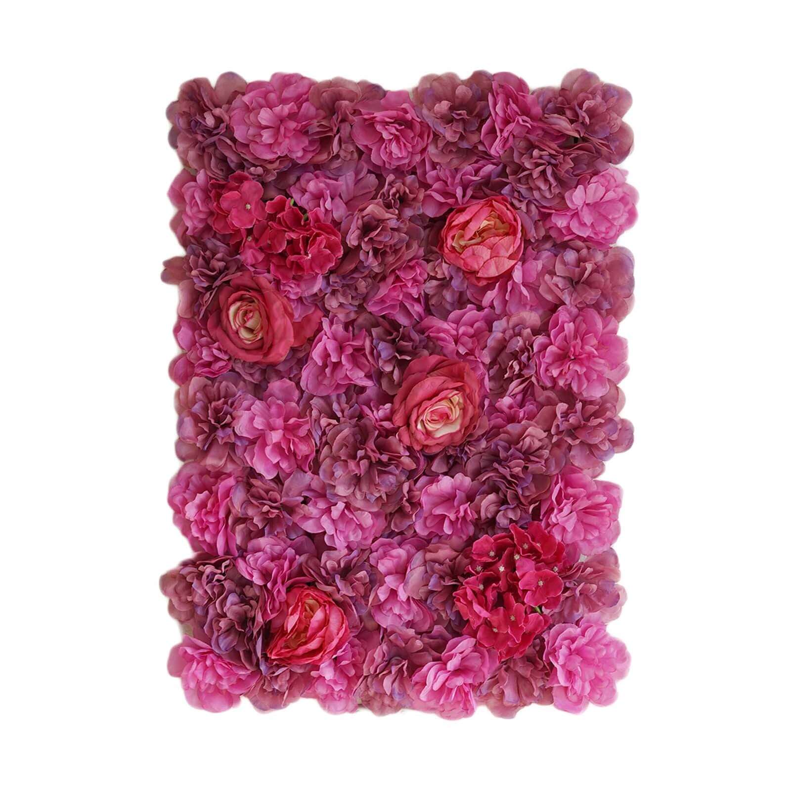 13 Sq ft. Violet Purple UV Protected Assorted Flower Wall Mat Backdrop - 4 Artificial Panels - Linen Luxes