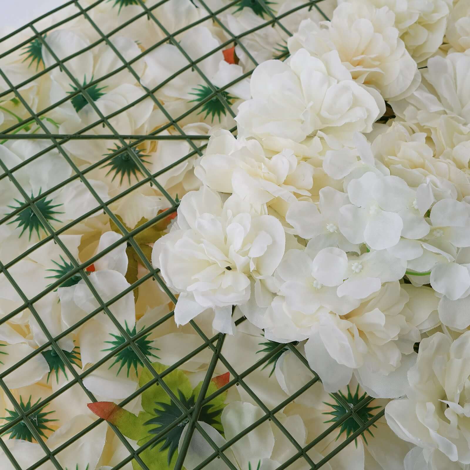 13 Sq ft. White Champagne UV Protected Assorted Flower Wall Mat Backdrop - 4 Artificial Panels - Linen Luxes