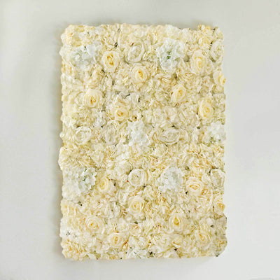 13 Sq ft. White Champagne UV Protected Assorted Flower Wall Mat Backdrop - 4 Artificial Panels - Linen Luxes